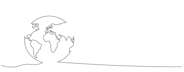 One continuous line drawing of Earth globe.World map doodle line drawing. Earth map hand drawn symbol. Isolated on white background