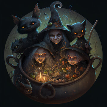 Witches and black cats AI generative