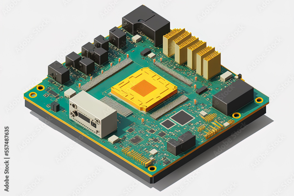 Aufkleber electrical motherboard isometric processor microchip on a white background. generative ai