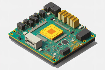 Obraz premium electrical motherboard isometric processor microchip on a white background. Generative AI