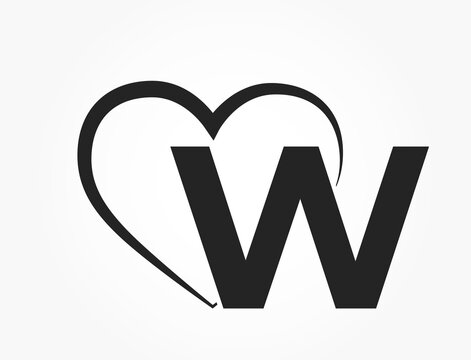 letter w and heart. text element for valentine's day design. romantic and love symbol. isolated vector image