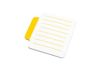 Blank small lined sticky notes with yellow tab on the left side of paper sheet, isolated on white...