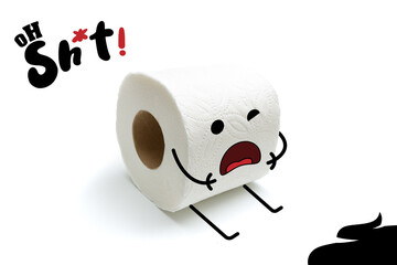 Real life doodle of toilet paper roll on white background, funny cartoon character, poster, illustration © clusterx