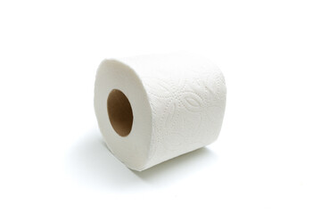 Single toilet paper roll isolated on white background