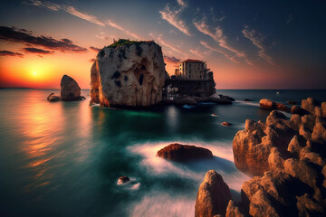 Beirut's Pigeon Rocks. Generative AI