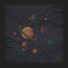 Background image of cosmos and planets. Grunge style, retro graphic design style.
