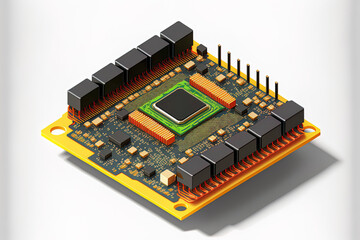 isometric processor microchip of an electronic motherboard on a white background. Generative AI