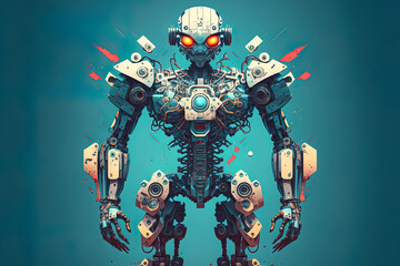 Fototapeta premium Mecha robot star constructed with the head, arms, legs, and weapons. Generative AI