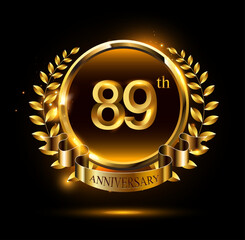 89th golden anniversary logo with ring & ribbon, luxury laurel wreath