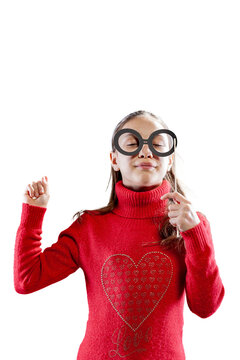little girl plays smarmy with disguises