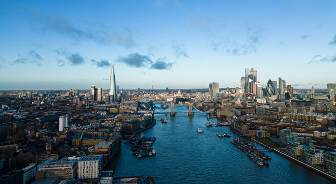 London in the early morning - aerial view - LONDON, UNITED KINGDOM - DECEMBER 20, 2022