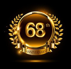 68th golden anniversary logo with ring & ribbon, luxury laurel wreath