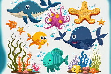 Obraz na płótnie Canvas several sorts of marine life. Generative AI