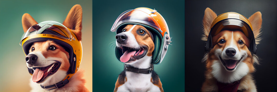 Cute dogs in a helmets illustration