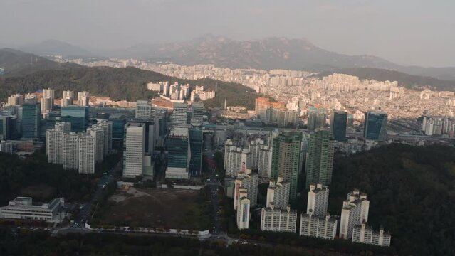 [korea drone footage] seoul city landscape, Seoul, Korea, sang-am