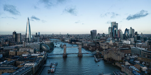 Naklejka premium Aerial view over Tower Bridge and the city of London - travel photography
