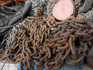 rusty chains in front of the shop