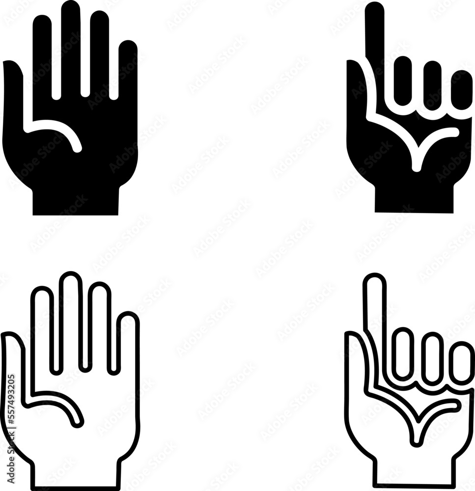 Poster hand gesture line icon set in modern geometric style with construction lines. isolated vector illust