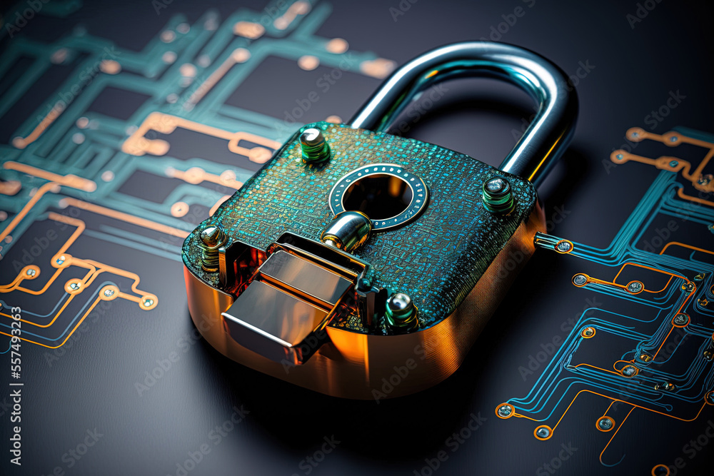 Poster background security and safety idea with a padlock. generative ai