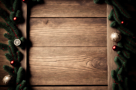 Christmas background made of wood with a gap in the centre. Generative AI