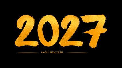 Happy new year 2027 Golden numbers handwritten calligraphy, 2027 year vector illustration, New year celebration, Gold 2027 Number design on black background, typography lettering text vector - obrazy, fototapety, plakaty