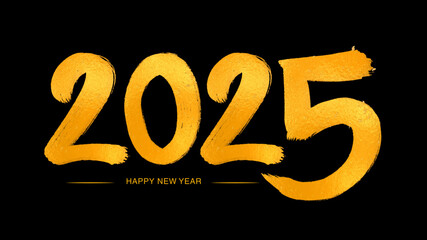 Happy new year 2025 Golden numbers handwritten calligraphy, 2025 year vector illustration, New year celebration, Gold 2025 Number design on black background, typography lettering text vector