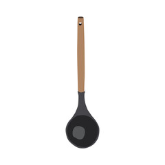 The best modern soup ladle with wooden handle, vector illustration in trendy semi realistic flat design style. Isolated on white background. Editable graphic resources for many purposes.