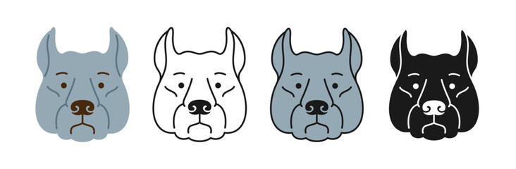 Dog Cane Corso faces cartoon character set. Cute puppy childish kawaii head symbol muzzle, line doodle, icon or silhouette. Smiling funny doggy pet baby, comic print flat sticker template vector