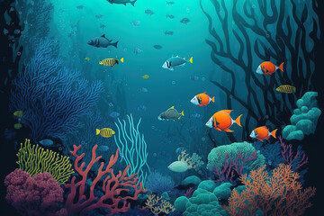 Fototapeta na wymiar Coral reef underwater view, globe ocean animal landscape. Generative AI