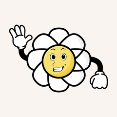 Smiling cute flower cartoon mascot character. Doodle vintage style floral illustration concept