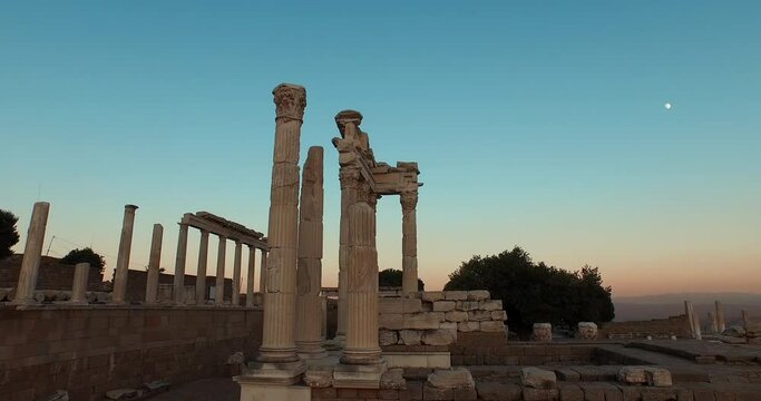 Drone view of the historical columns of the ancient city of Ephesus