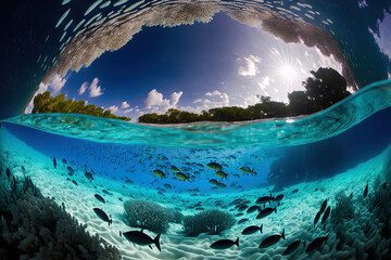 The Maldives' breathtaking underwater environment. Generative AI