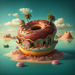 Treasure island donut, sea travel and adventure decoration, Generative AI image - 557498285