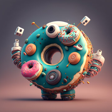 Cute robot donut, office adn CEO concept, Generative AI image