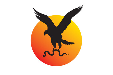 Eagle fight against snake. Vector illustration of snake and eagle. Ecosystem life in wildlife