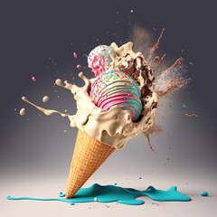 Ice cream splash with dark background Generative AI