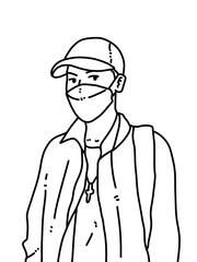 black and white of cute man cartoon for coloring