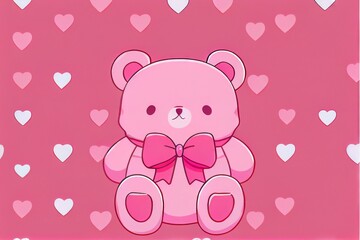 Fototapeta na wymiar Cute and Cuddly Valentine Teddy Bear - Adorable stuffed teddy bear in modern animation style with pink hearts and kawaii look to commemorate Valentines Day. Generative AI