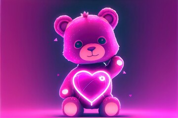 Obraz premium Cute and Cuddly Valentine Teddy Bear - Adorable stuffed teddy bear in modern animation style with pink hearts and kawaii look to commemorate Valentines Day. Generative AI