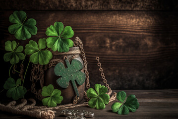 green clove leaves background, ai generative, Saint Patrick's day, March 17th