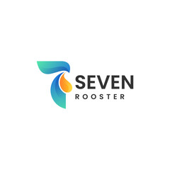Vector Logo Illustration Number 7 Rooster Gradient Colorful Style.