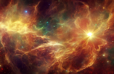Fototapeta premium Colorful galaxy landscape with stars, planets and beautiful light in different colors, abstract design, mysterious out of space texture and visuals 