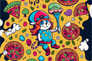 Quirky, trippy, background with food
