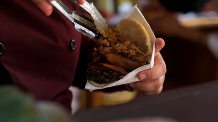 Close-up of the preparation of an arepa, Venezuelan food, horizontal video.