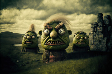 Scary trolls protecting their land, generative ai - obrazy, fototapety, plakaty