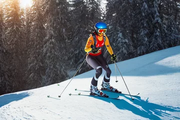 Foto op Canvas woman alpine skier wearing skis, Generative AI  © Tahsin