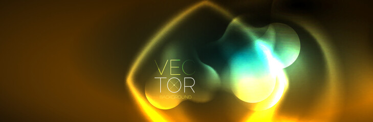 Glowing neon lights abstract shapes composition. Magic energy concept. Template for wallpaper, banner, background or landing