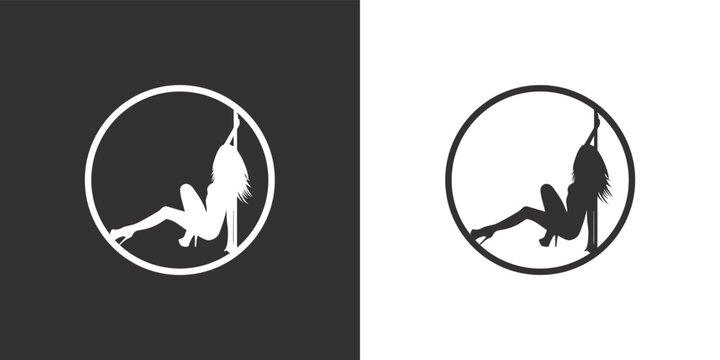 Silhouette girl pole dance emblem