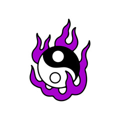 yin yang symbol vector with fire