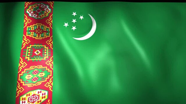 Animation of Turkmenistani flag. 4K. Turkmenistan flag flying, 3D flag render animation	